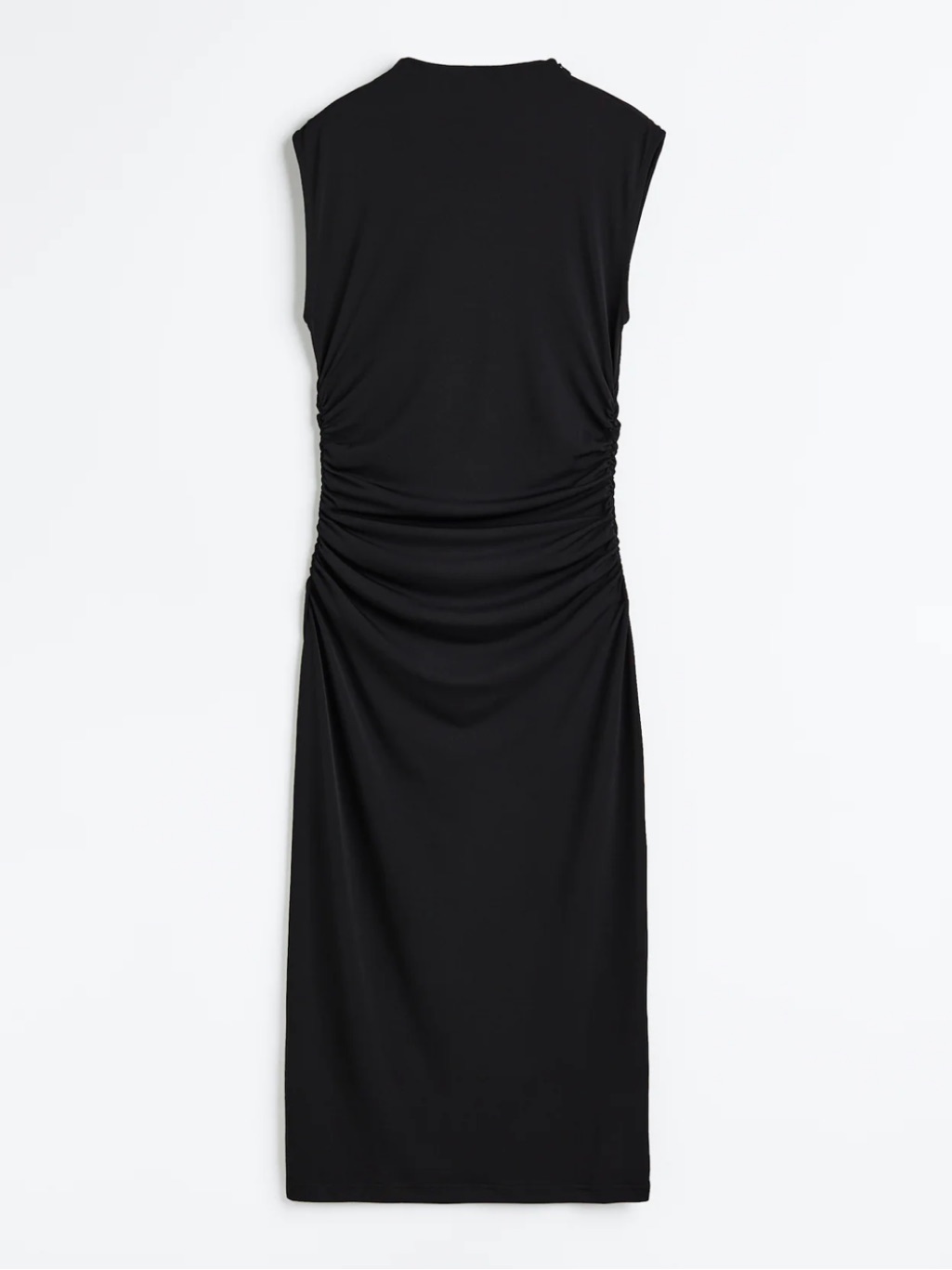 H&M Black Gathered Bodycon Dress Sleeveless Ruched Midi Dress